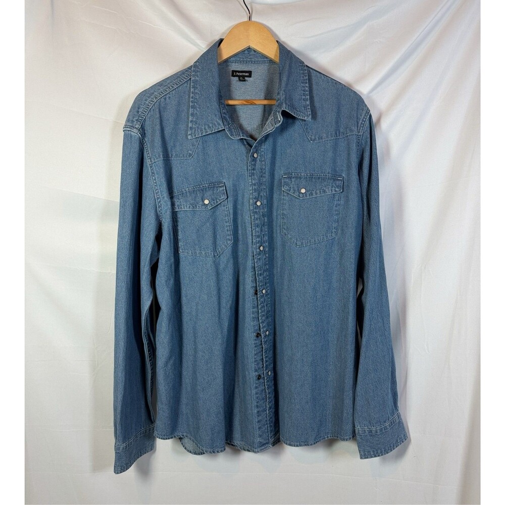 J. Peterman Mens Blue Denim Western Shirt Long Sleeve Button Up XL
